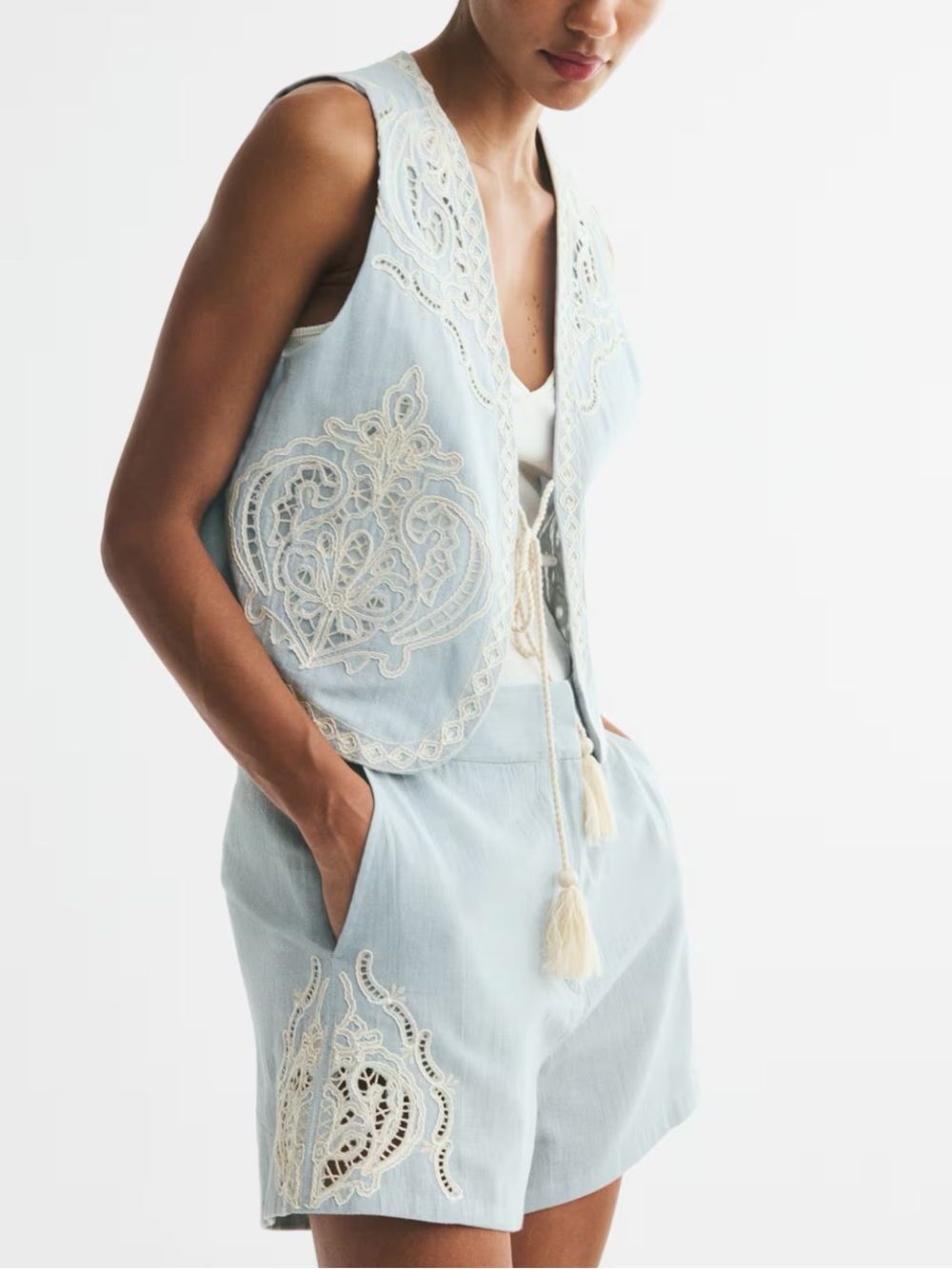 NWT H&M LINEN-BLEND SHORTS WITH EYELET EMBROIDERY Shorts Only | Part of a Coord
